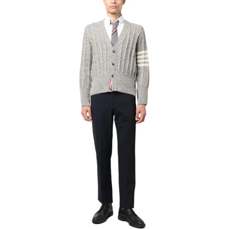 THOM BROWNE Rwb Striped Twist Cable-Knitted Cardigan-2