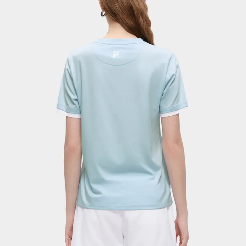 FILA FUSION Set in Sleeve T Shirt Women's Light White Blue-3