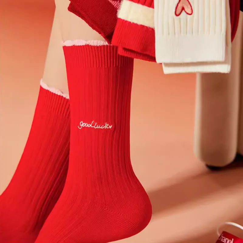 MADALLO Mid Calf Socks Women's 6 Pack Red-3