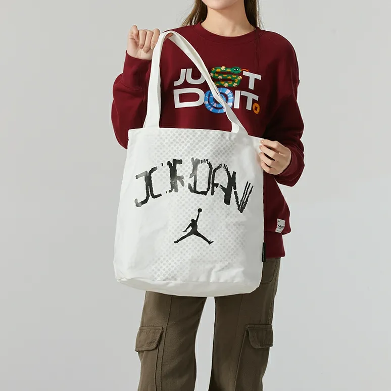 Jordan Cotton Tote Bag Shopping Bag Handbag Shoulder Bag Unisex White-2