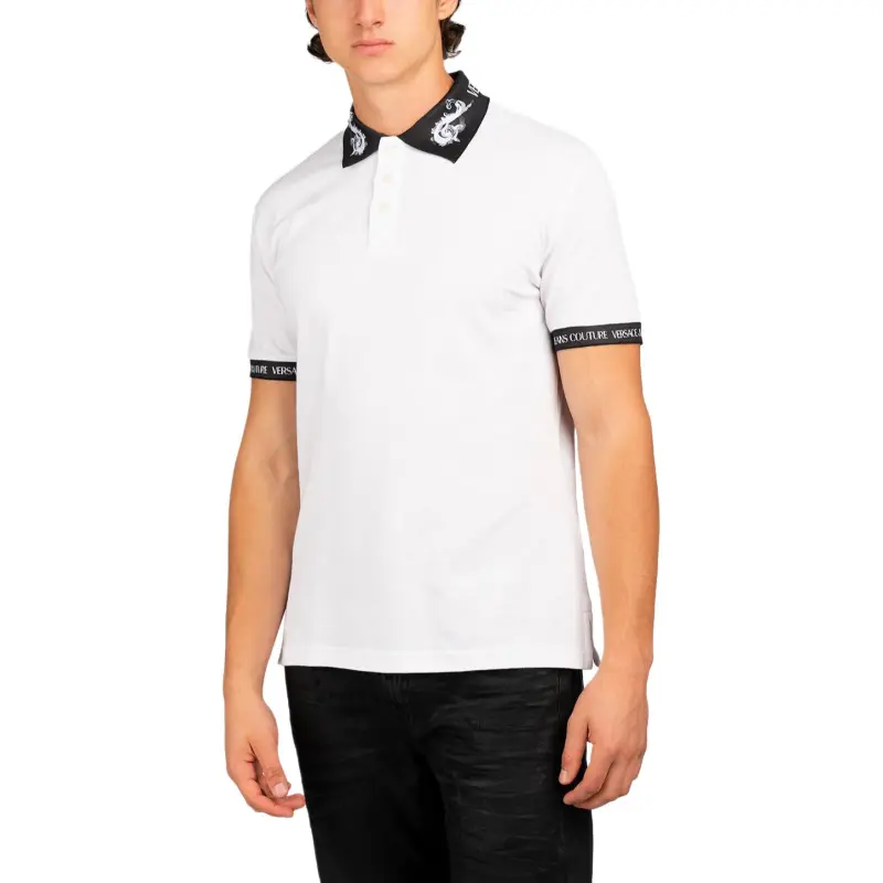 VERSACE JEANS COUTURE Barocco Trim Short Sleeved Polo Shirt-3