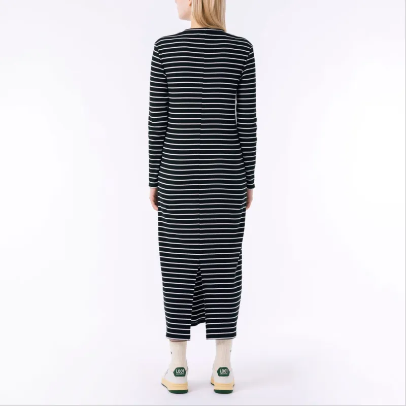 LACOSTE Long Sleeved Dresses Women's Black White Stripes-3