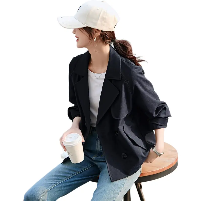 Mo Han Yi Mei Trench Coat Women's Navy Blue-4