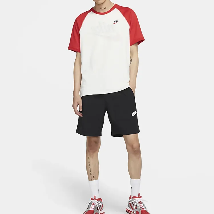 Nike T Shirts Men Sail White/Colored Oat/University Red-2