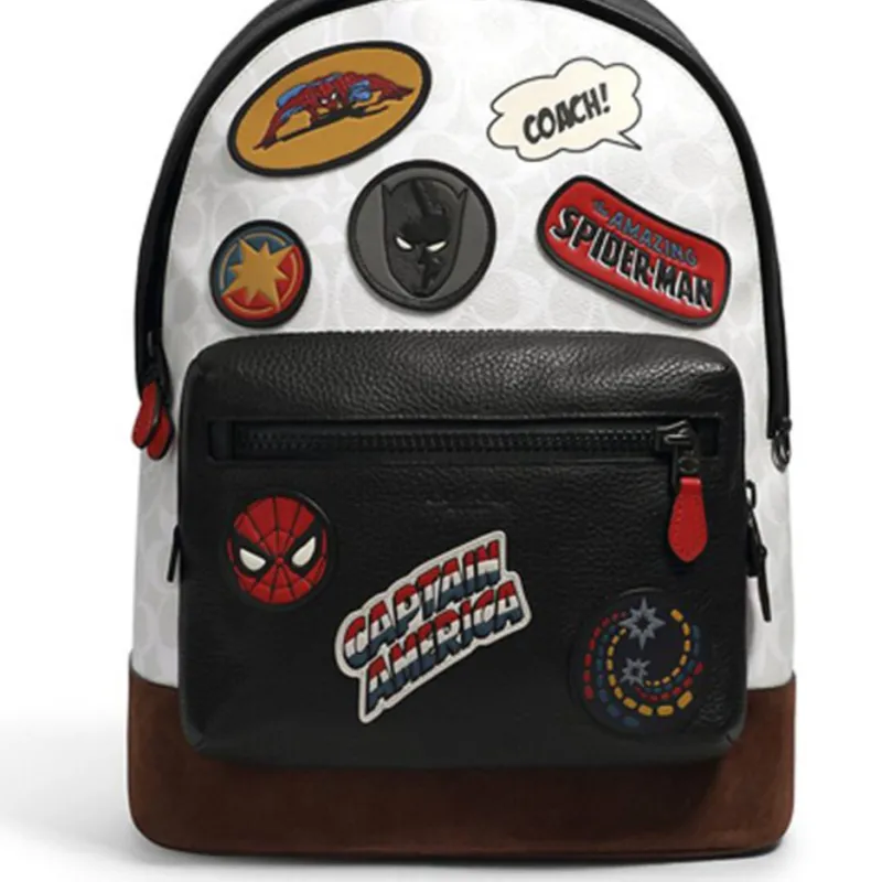 COACH X Marvel West Leather Backpack Large Size Men's Black & White-2