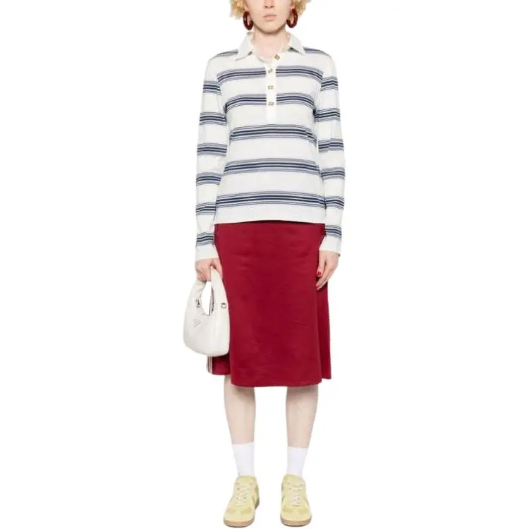GANNI Striped Long-Sleeved Polo Shirt-1