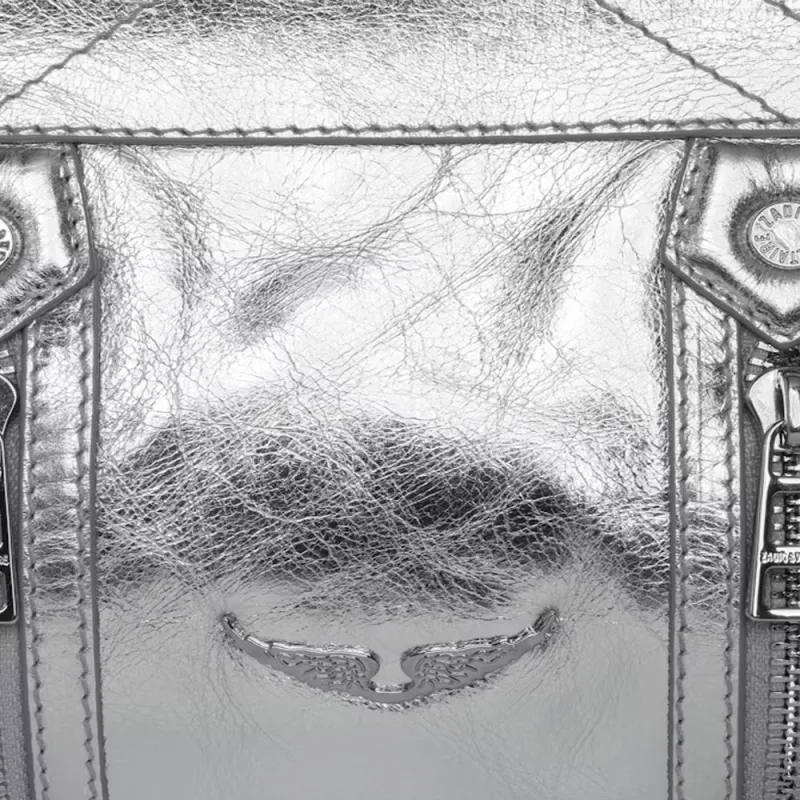 Zadig & Voltaire Cow Leather Shoulder Bag Trumpets Women's Silver-5