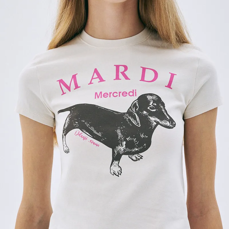 MARDI MERCREDI SS25 T Shirt Korean Style Women's White/Pink-5