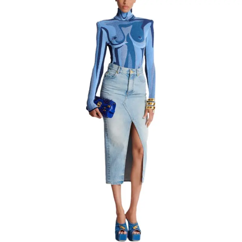 BALMAIN Denim Midi Skirt-2