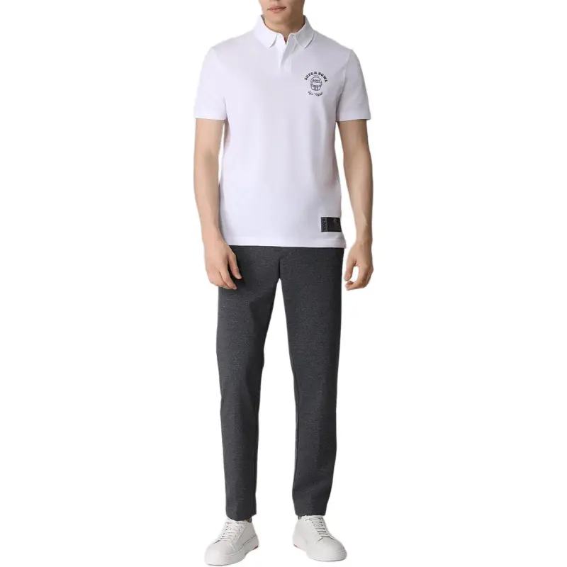 HUGO BOSS x NFL Collaboration Cotton Polo Shirt With Metallic Print Polo Shirt Men's White-1