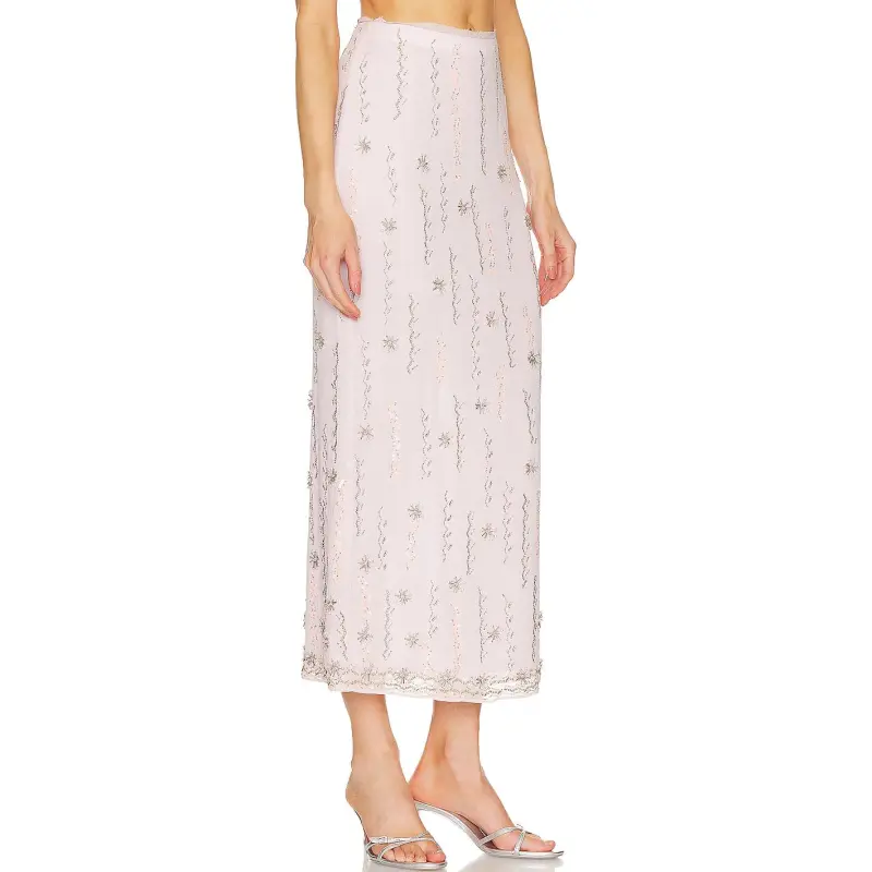 LOVESHACKFANCY Casual Long Skirts Women's Light Purple-2