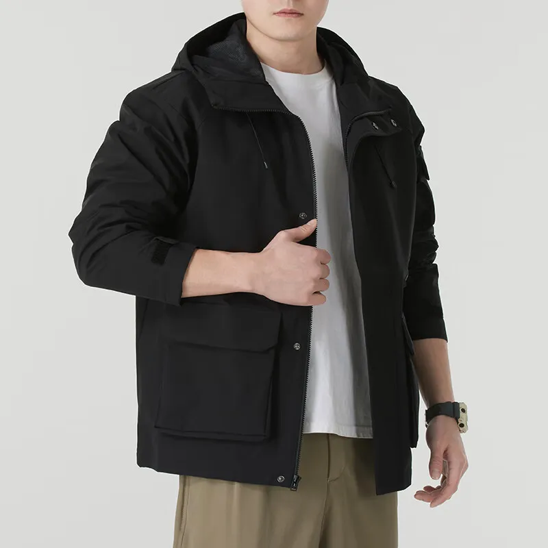 New Balance SS25 Clean Solid Color Minimalist Style Large Pocket Practical Hooded Jacket Men's Black-5