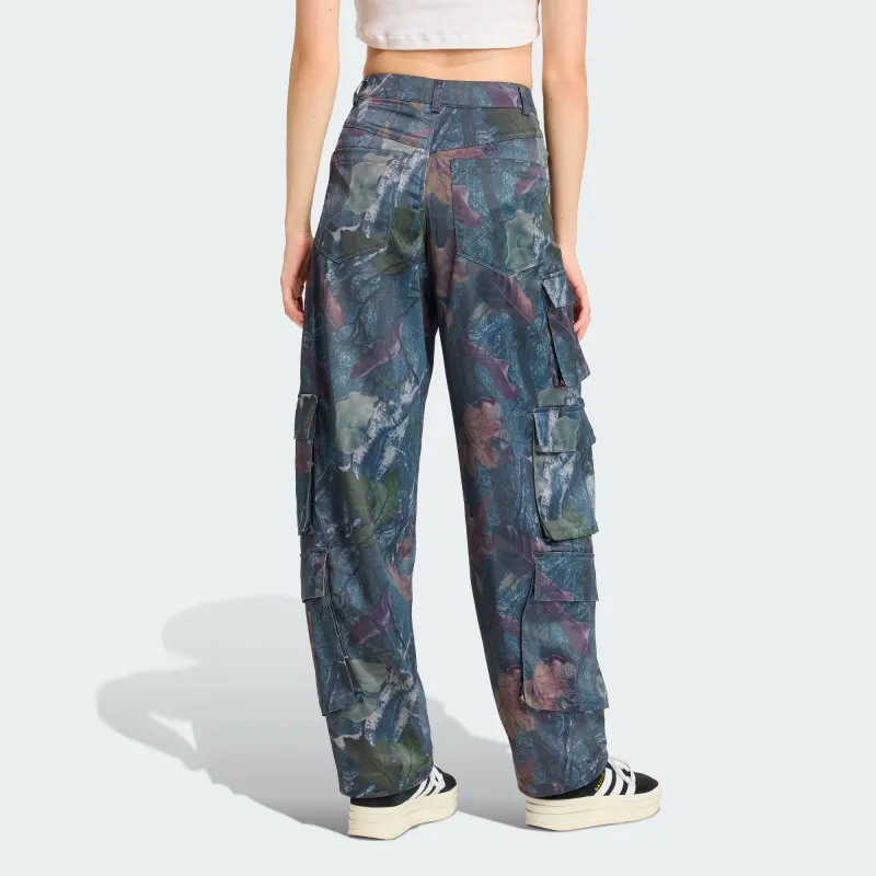 Adidas SS25 LEAF CAMO PRINT SATIN CARGO JOGGERS Cargo Pants Women's-3