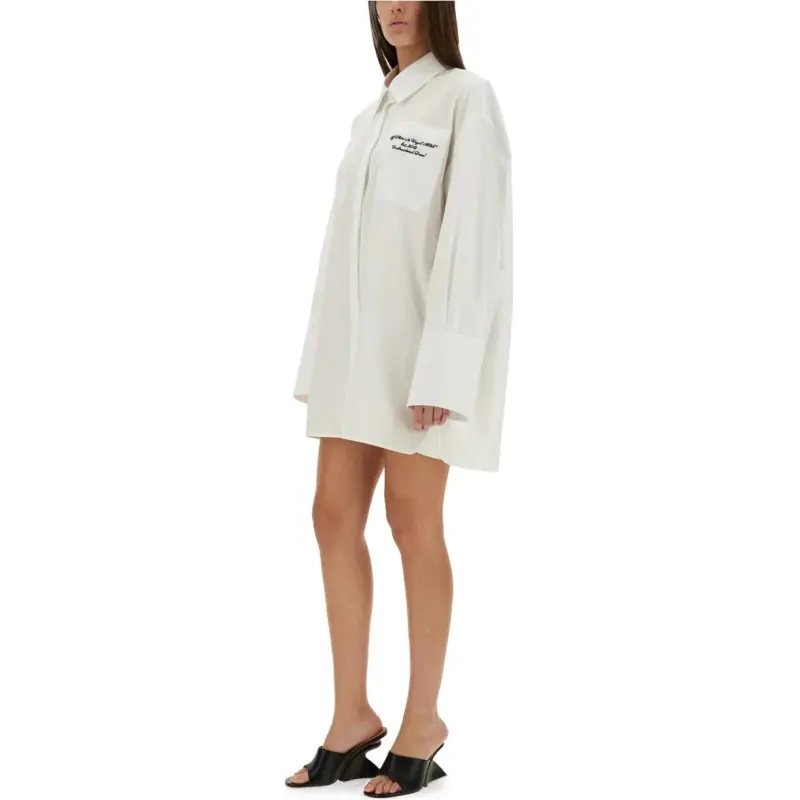 OFF WHITE Embroidered Logo Shirt Dress-2