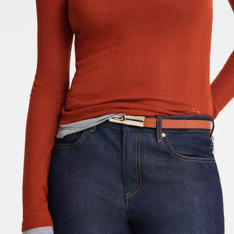 LONGCHAMP Leather Belts Women's Orange Width 2CM-1
