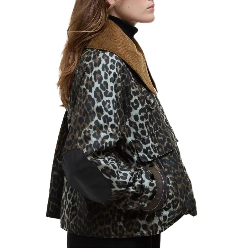 BARBOUR X Ganni Leopard Printed Waxed Jacket-4
