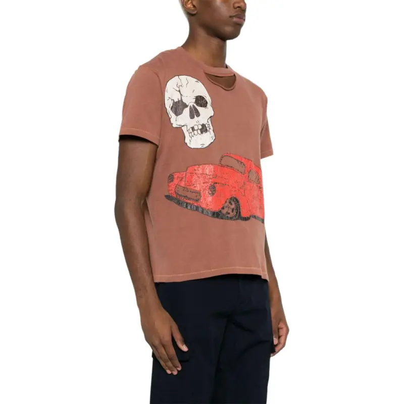 ERL Ripped Collar Skull Red Car T Shirt-2
