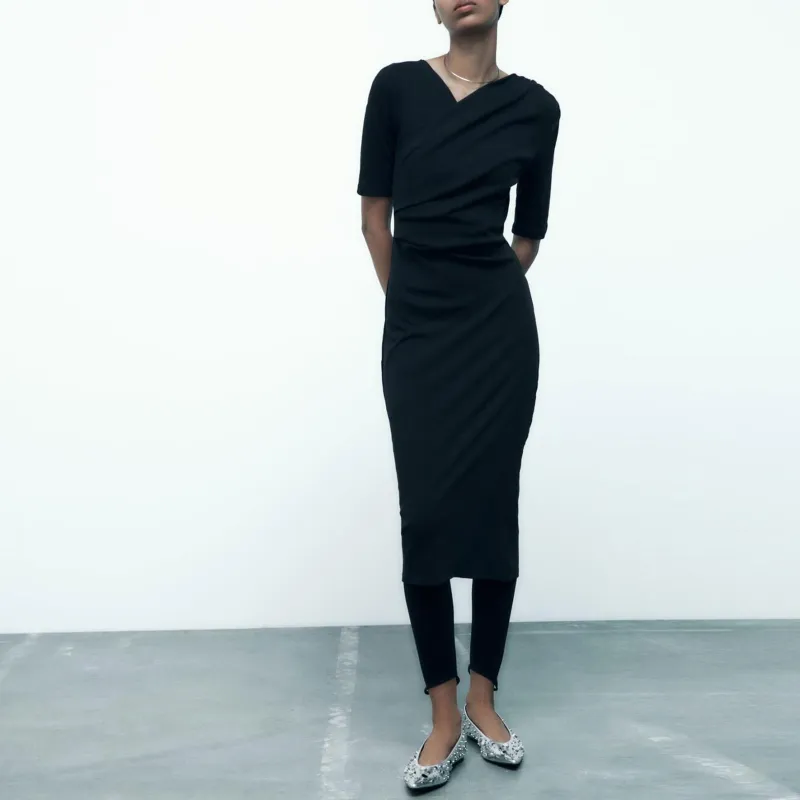 ZARA Short-Sleeved Dresses Women's Black-2