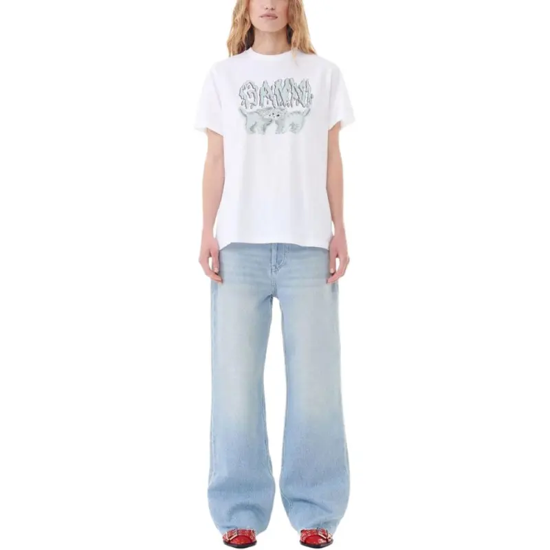 GANNI Logo Printed Crewneck T Shirt-2