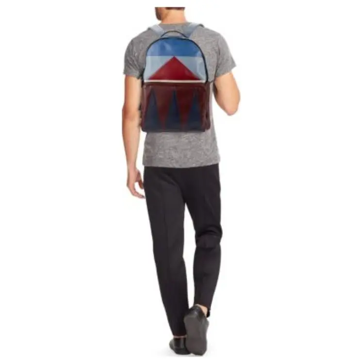 Valentino Calfskin Backpack Men's Red & Brown & Blue & Black-3