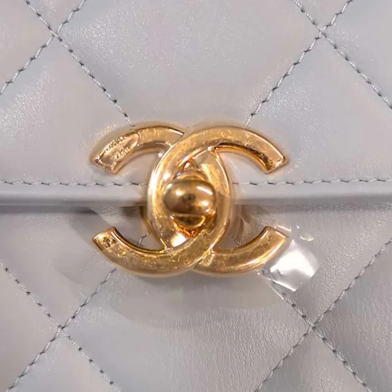 CHANEL Bright Calfskin Shoulder Bag, Crossbody Bag, Handbag Mini Women's Gray Blue-2