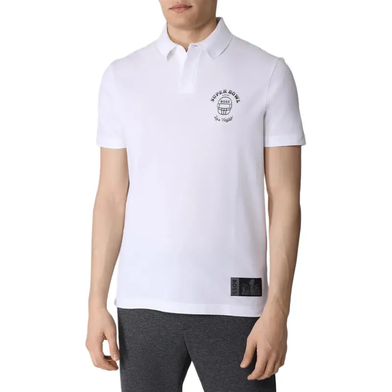 HUGO BOSS x NFL Collaboration Cotton Polo Shirt With Metallic Print Polo Shirt Men's White-3