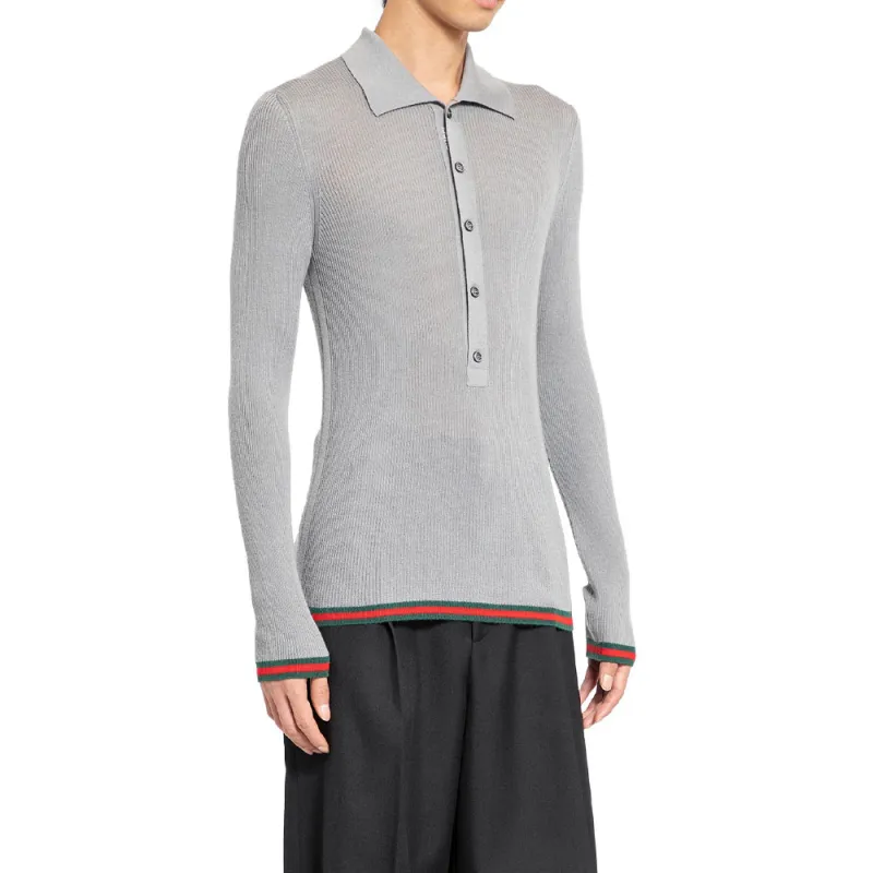 GUCCI Slim Fit Fine Ribbed Polo Shirt-3