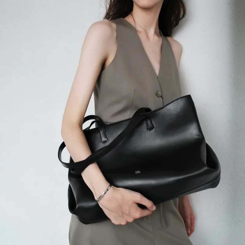 INJOYLIFE Cow Leather Tote Bag Shoulder Bag Regular Women's Black-3
