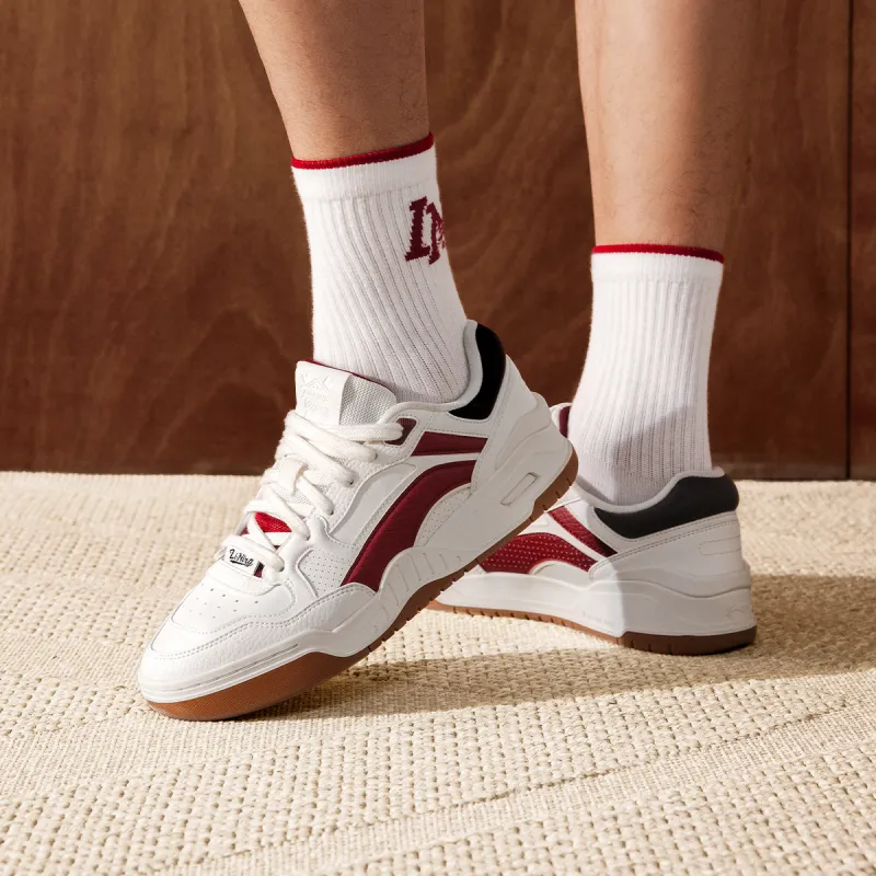 LiNing Moon White 2.0 Anti-Slip And Wear-Resistant Breathable Low-Top Skateboard Shoes Men's White Red-8
