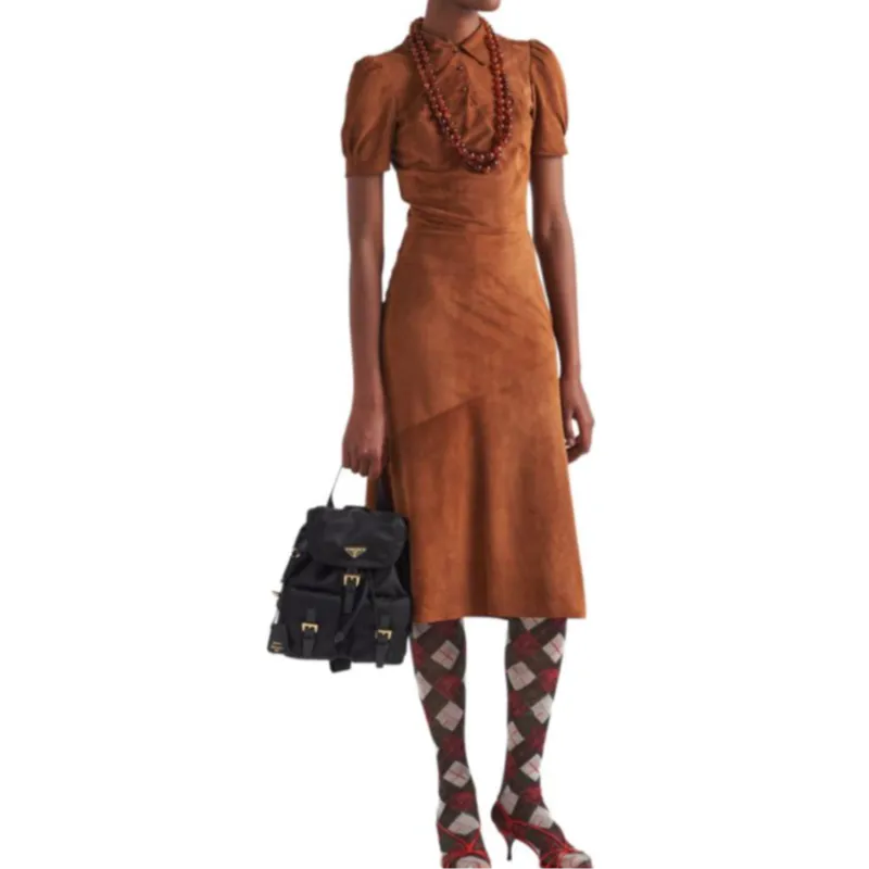 PRADA Short Sleeved Dress Women's Brown-1