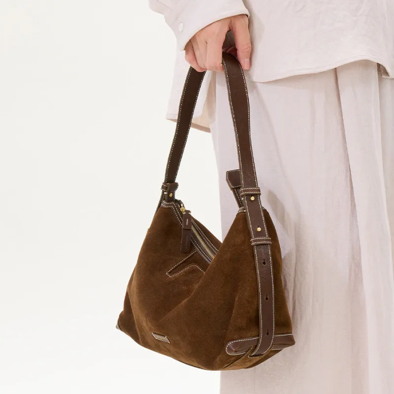 Songmont Suede Dumpling Bag Shoulder Bag Tubas Women's Sandalwood Brown-12