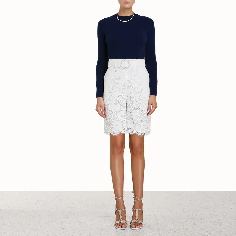 Zimmermann High-Rise Belted Laced Shorts-2