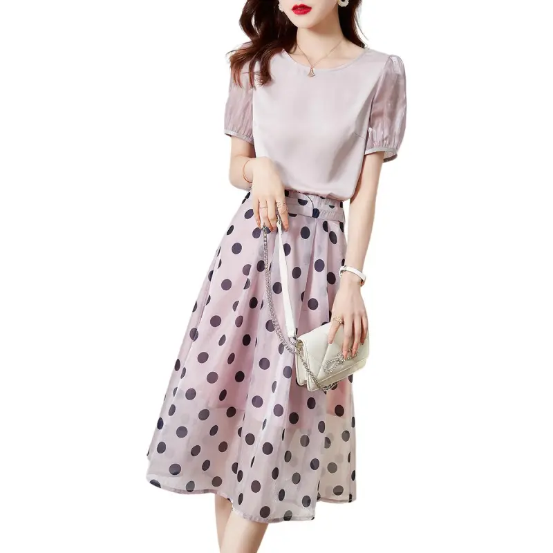 Mo Han Yi Mei Skirt Set Women's Gray Pink-5