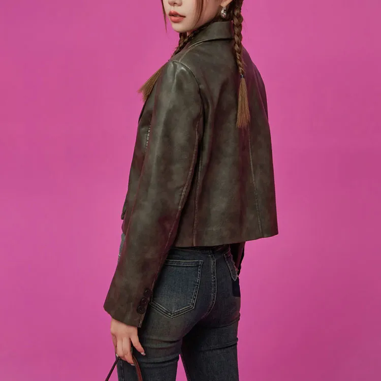 CHUU Leather Jackets Women's Dark Coffee-3