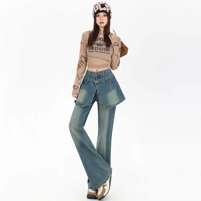 YINLEI Jeans Women's Vintage Blue-4
