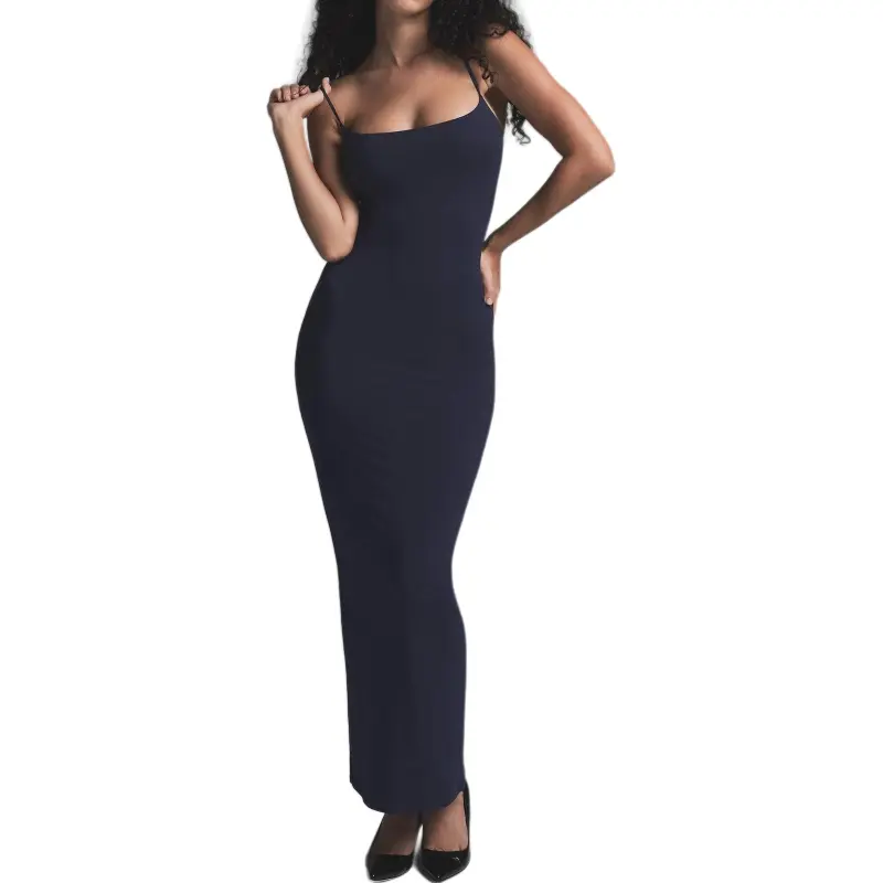 SKIMS FW24 FITS EVERYBODY LONG SLIP DRESS Slip Dress Women's NAVY/Marine Blue-1