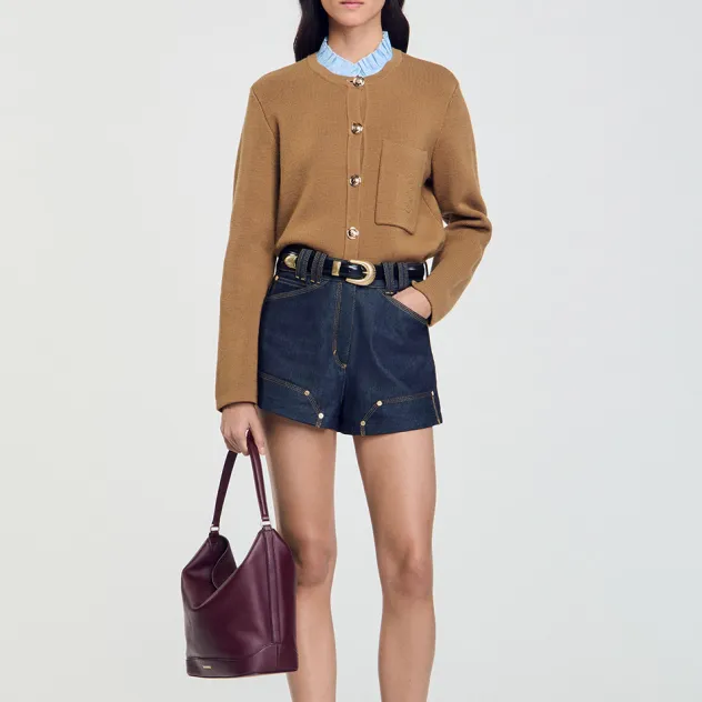 Sandro Detachable collar Waffle knit Cardigan-2