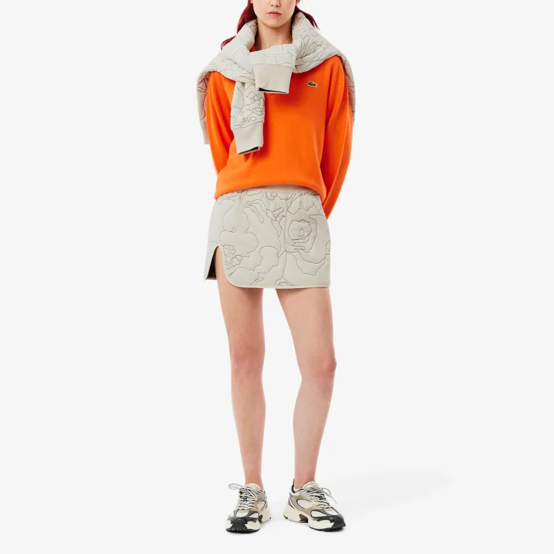 LACOSTE Casual Short Skirts Women's White/Khaki Green-3