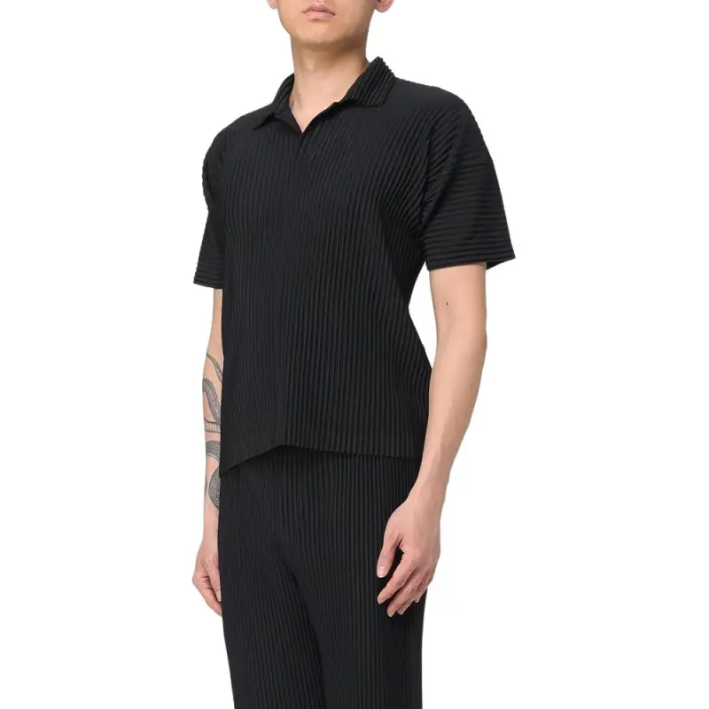 Homme Plissé Issey Miyake Pleated Split Neck Polo Shirt-3