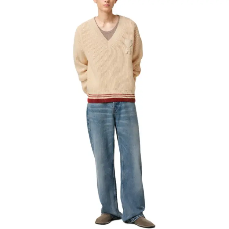 Ami Paris Ami De Coeur V Neck Knitted Jumper-1
