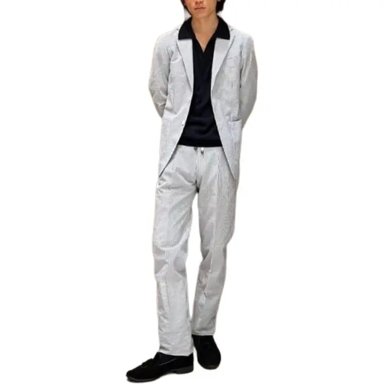 Beams Business Suits Men Gray White-3