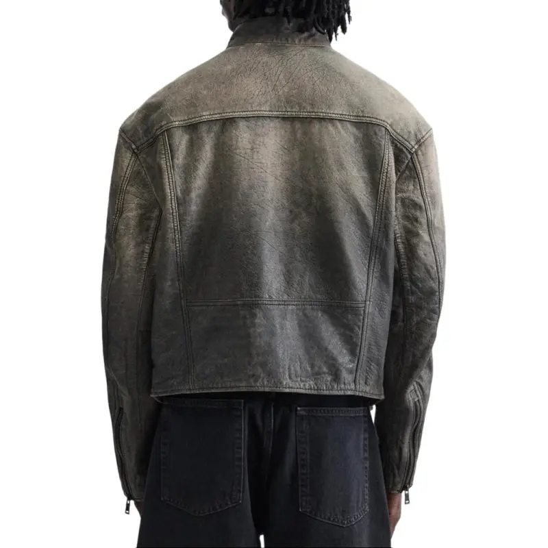 ZARA Leather Jacket Men's Zebra Print Gray-3
