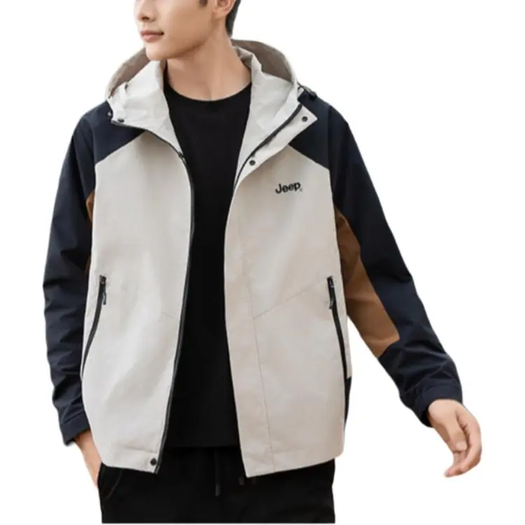 Jeep JEEP Mountain Versatile Keep Warm From The Wind Windbreaker Jacket Men's Ecru-2
