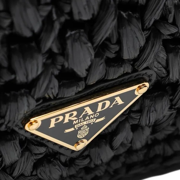 PRADA Raffia Crossbody Bag, Shoulder Bag Women's Black-3