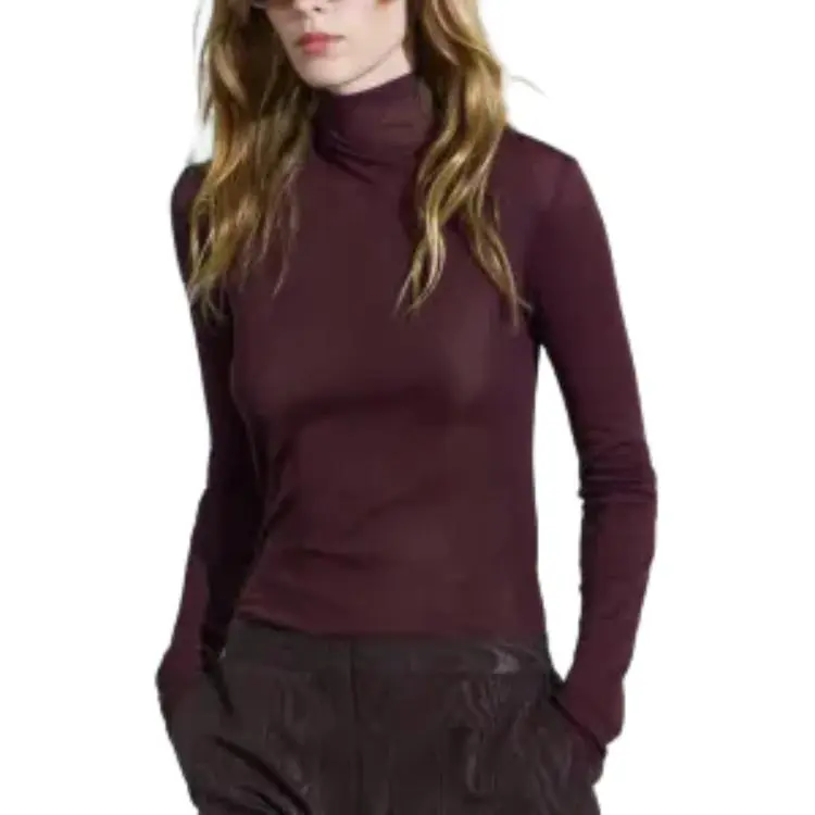 ZARA Regular T-Shirt Women's Burgundy-3