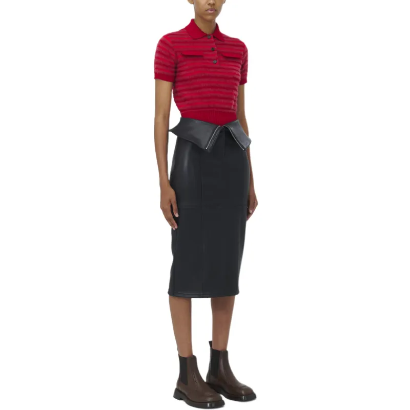 Alexander McQueen Fold Over Waist Leather Skirt-3