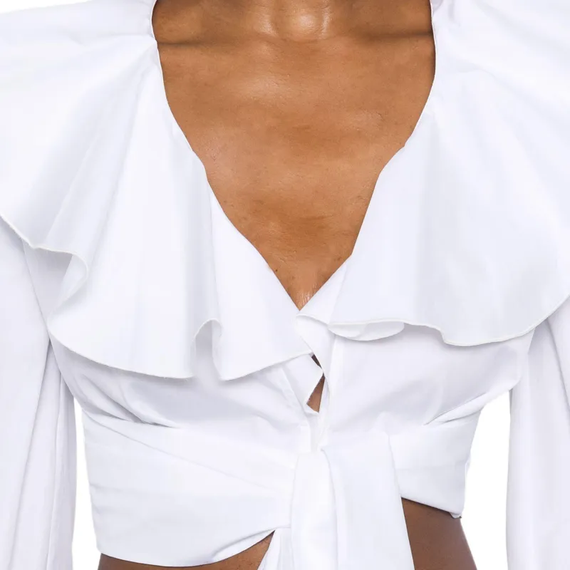 BALMAIN Ruffle Detailed Cropped Shirt-4