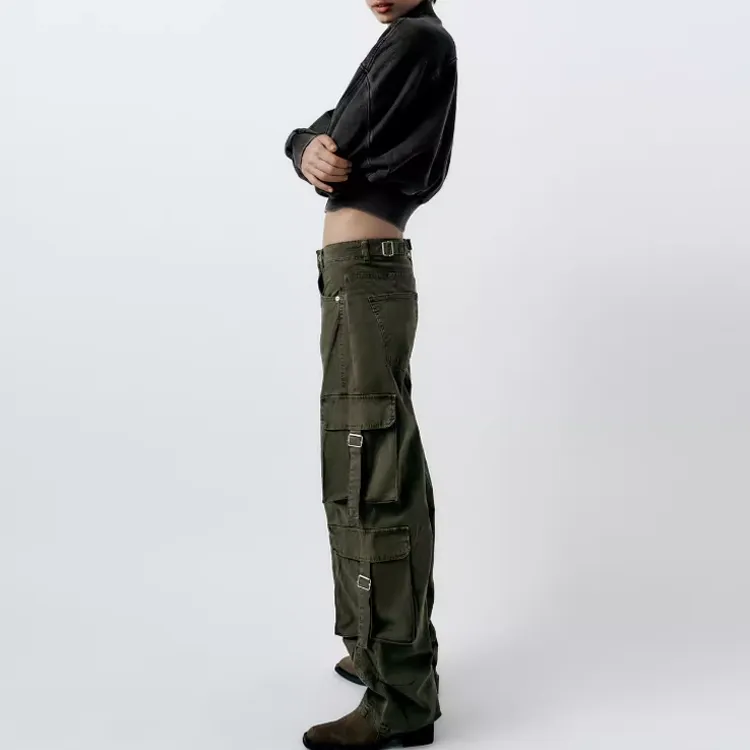 ZARA Cargo Pants Women's Khaki-3