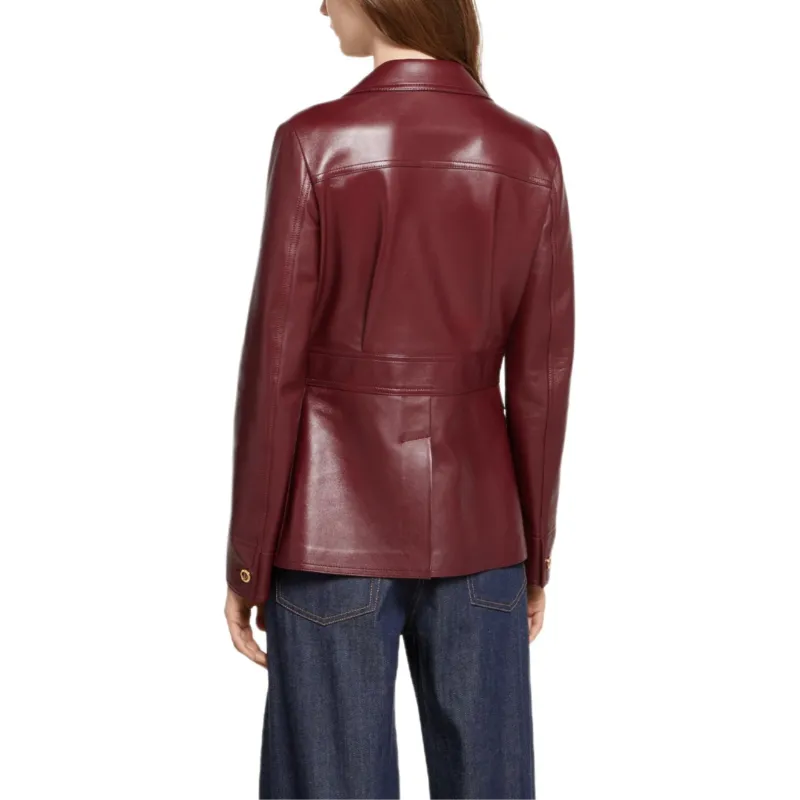 GUCCI Leather Jacket Women's Red-3