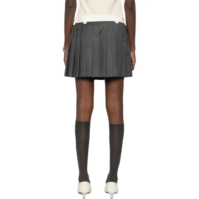 MIU MIU Logo Embroidered Pleated Mini Skirt-2